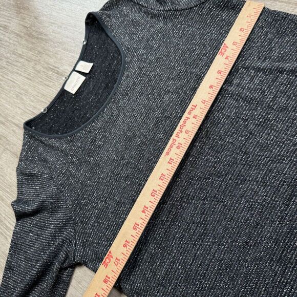Chicos Top Size 1 Metallic Silver Long Sleeve Pullover Round Neck Woven Fabric - Picture 4 of 6